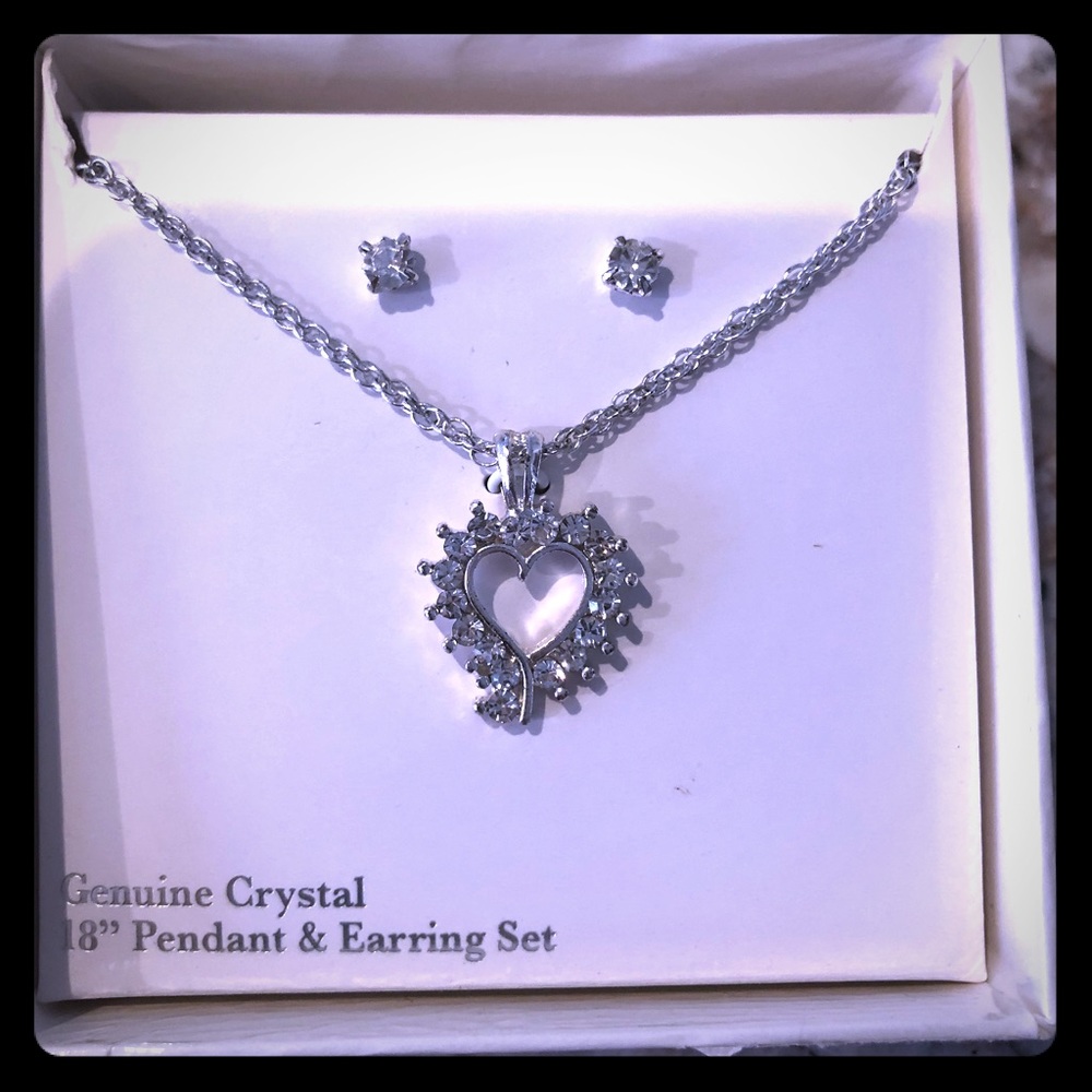 Silver and Crystal Earring & Necklace Set, NWOT